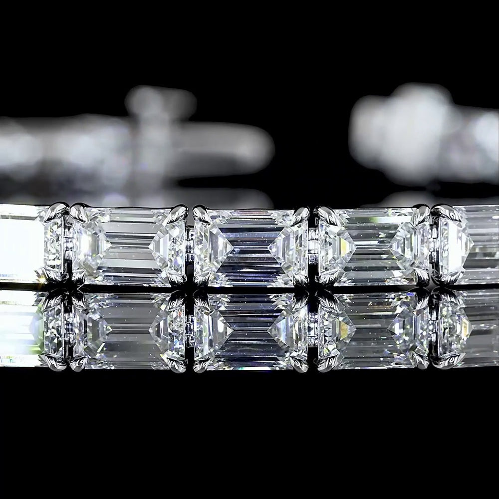 14K White Gold East-West Emerald Cut Lab Diamond Tennis Bracelet - 11.62 Carat Total Diamond Weight, 34 Stones, E-F Color VS Clarity - Covaloro Fine Jewelry
