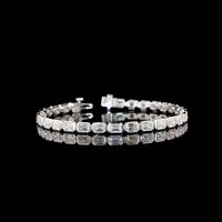 14K White Gold East-West Emerald Cut Lab Diamond Tennis Bracelet - 9.92 Carats Total Diamond Weight (E-F Color, VS1 Clarity, Bezel Set, 30 Stones) - Covaloro Fine Jewelry