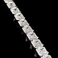 14K White Gold East-West Emerald Cut Lab Diamond Tennis Bracelet - 9.92 Carats Total Diamond Weight (E-F Color, VS1 Clarity, Bezel Set, 30 Stones) - Covaloro Fine Jewelry