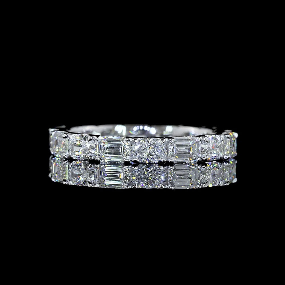 14K White Gold East-West Eternity Band with Alternating Emerald Cut and Oval Cut Lab Diamonds - 2.02 Carats Total Diamond Weight - Covaloro Fine Jewelry