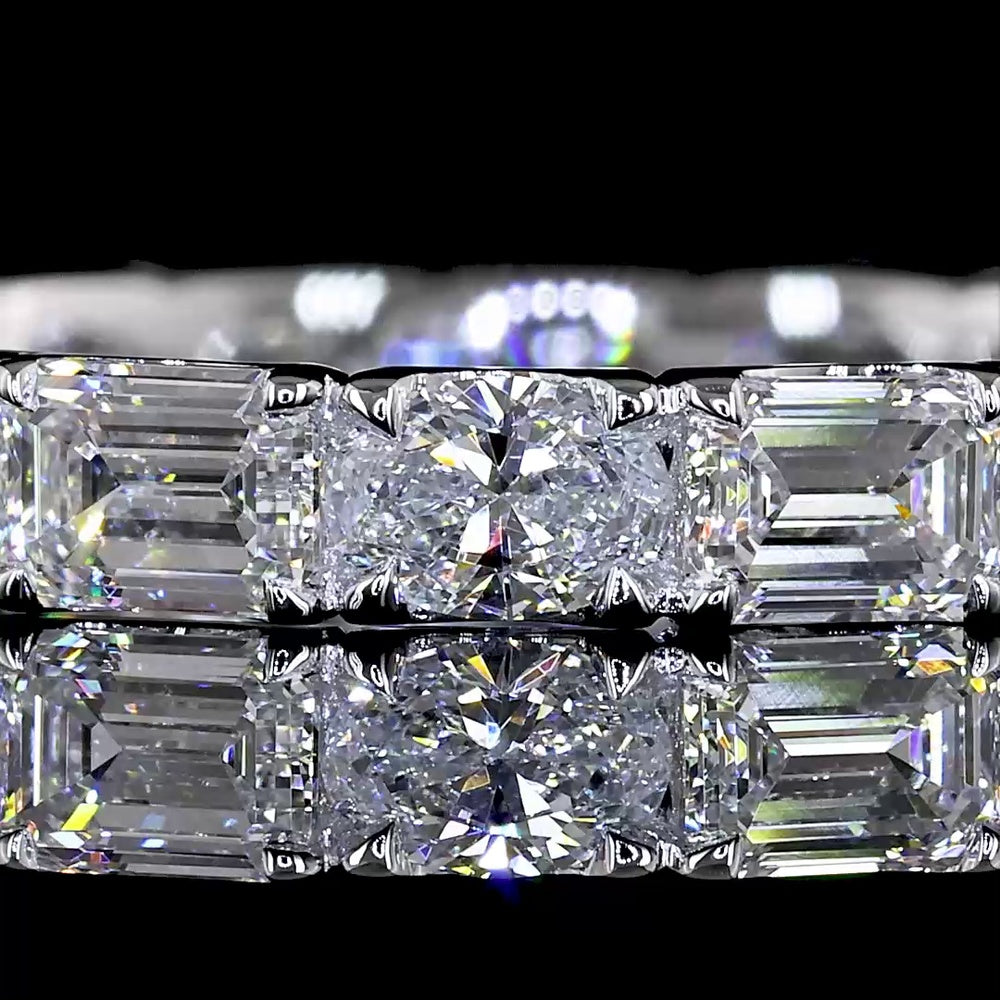 14K White Gold East-West Eternity Band with Alternating Emerald Cut and Oval Cut Lab Diamonds - 2.02 Carats Total Diamond Weight - Covaloro Fine Jewelry