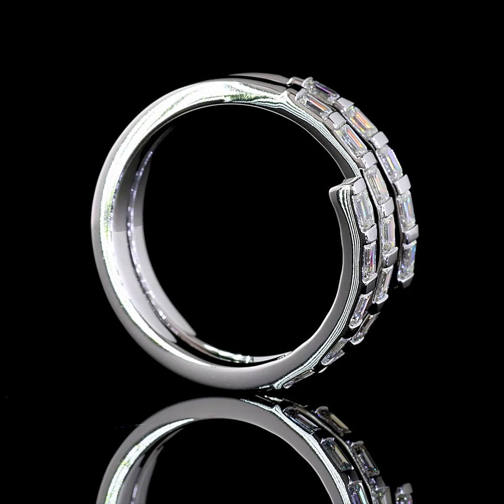 14K White Gold East-West Eternity Band with Half Bezel Set Emerald Cut Lab Diamonds - 0.96 Carats Total Diamond Weight - Covaloro Fine Jewelry