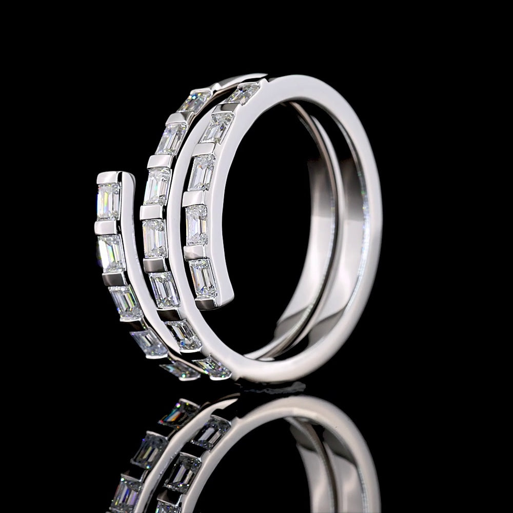 14K White Gold East-West Eternity Band with Half Bezel Set Emerald Cut Lab Diamonds - 0.96 Carats Total Diamond Weight - Covaloro Fine Jewelry