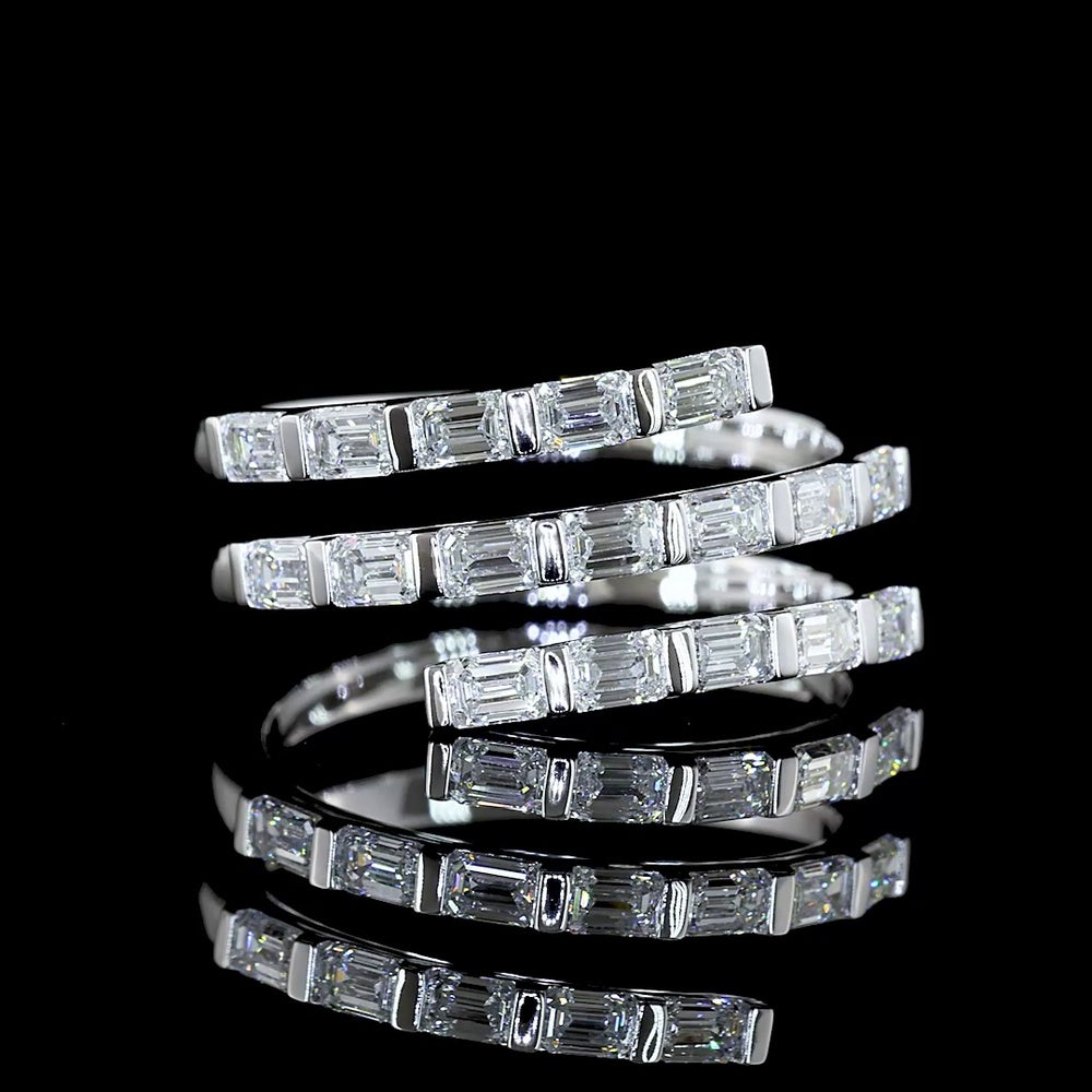 14K White Gold East-West Eternity Band with Half Bezel Set Emerald Cut Lab Diamonds - 1.07 Carats Total Diamond Weight - Covaloro Fine Jewelry