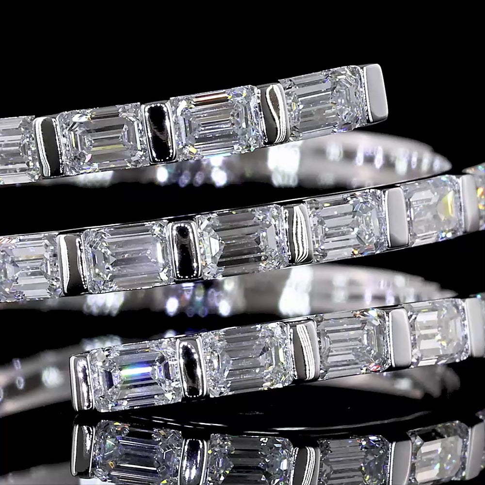 14K White Gold East-West Eternity Band with Half Bezel Set Emerald Cut Lab Diamonds - 1.07 Carats Total Diamond Weight - Covaloro Fine Jewelry