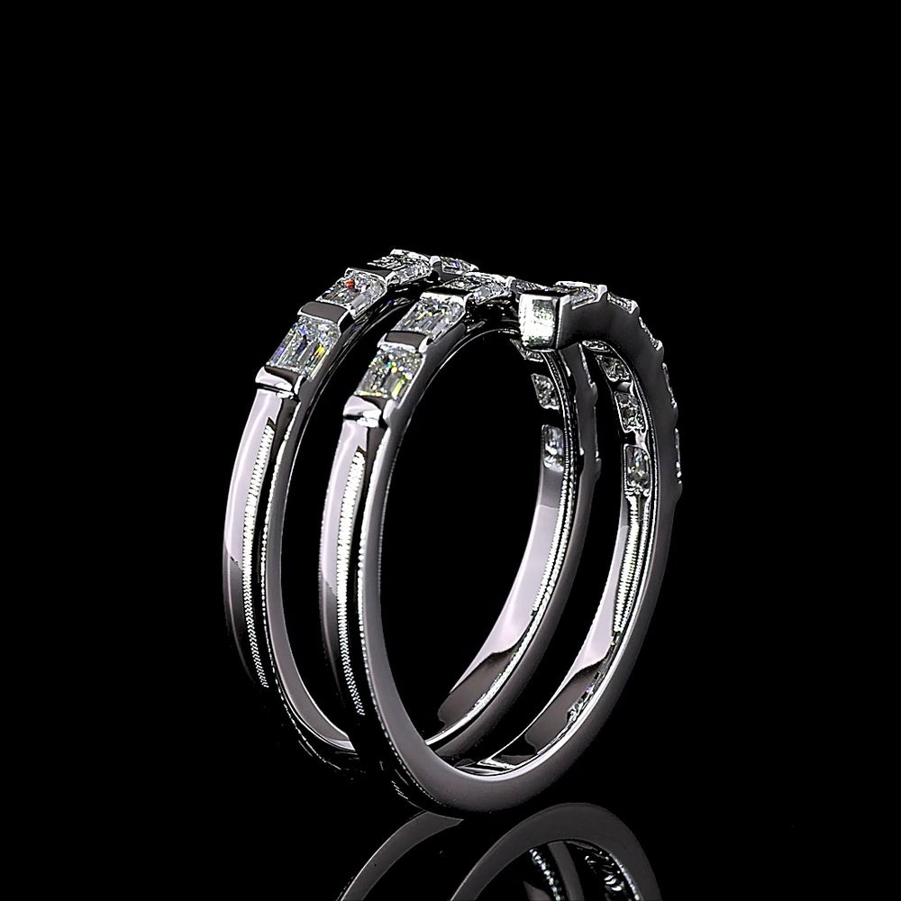 14K White Gold East-West Eternity Band with Half Bezel Set Emerald Cut Lab Diamonds - 1.07 Carats Total Diamond Weight - Covaloro Fine Jewelry