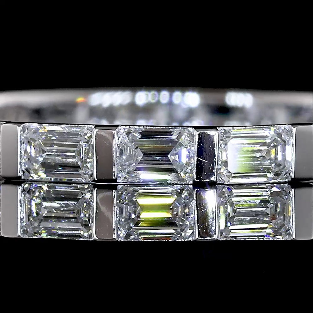 14K White Gold East-West Eternity Band with Half Bezel Set Emerald Cut Natural Diamonds - 1.18 Carat Total Diamond Weight - Covaloro Fine Jewelry