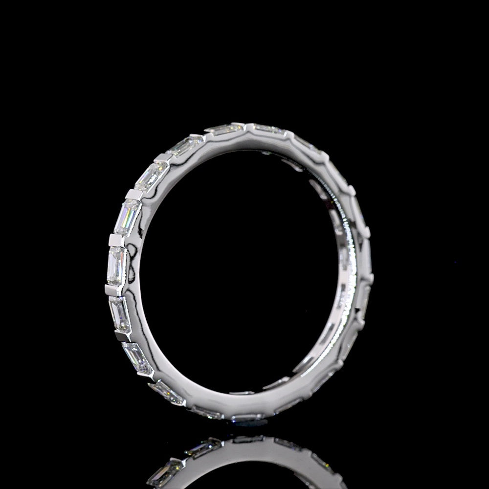 14K White Gold East-West Eternity Band with Half Bezel Set Emerald Cut Natural Diamonds - 1.18 Carat Total Diamond Weight - Covaloro Fine Jewelry