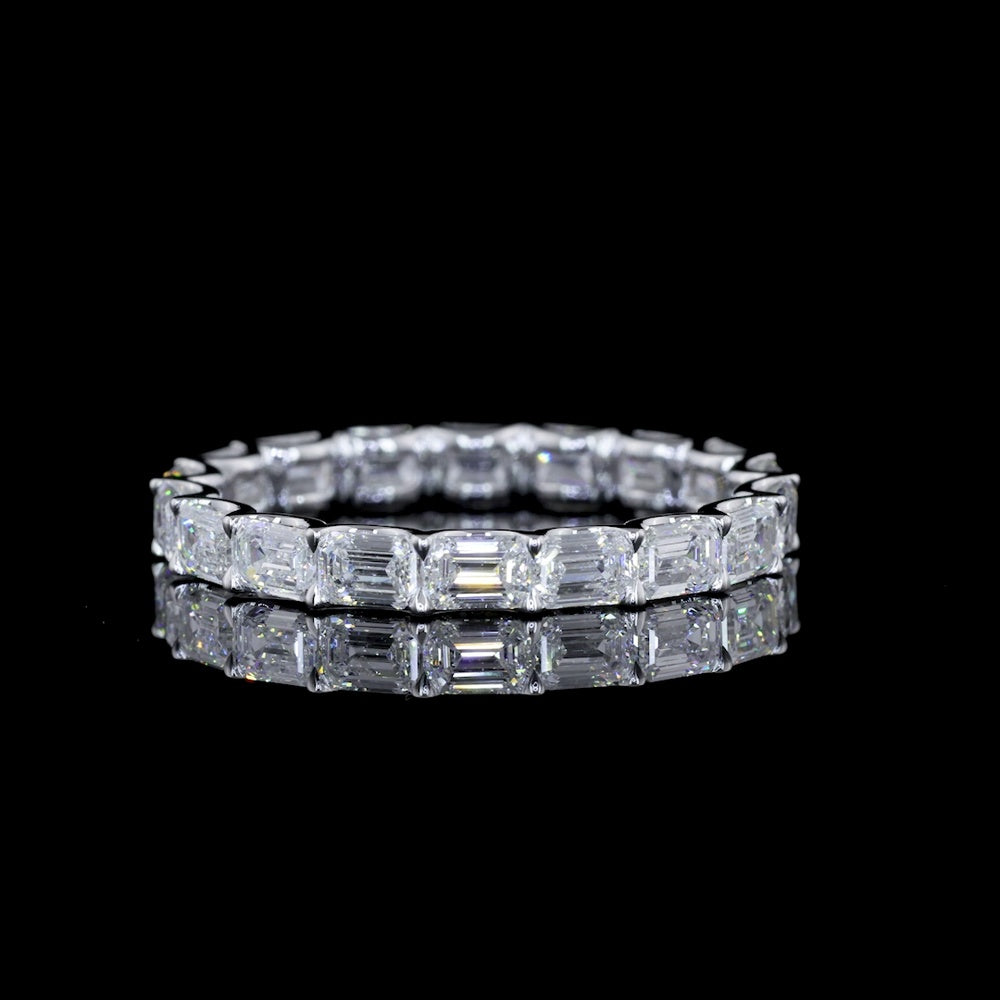 14K White Gold East-West Eternity Band with Prong Set Emerald Cut Lab Diamonds - 2.90 Carat Total Weight - Covaloro Fine Jewelry