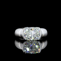 14K White Gold East-West Half Bezel Cushion Brilliant Cut Lab Diamond Solitaire Ring - 3.29 Carat Total Diamond Weight - Covaloro Fine Jewelry