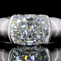 14K White Gold East-West Half Bezel Cushion Brilliant Cut Lab Diamond Solitaire Ring - 3.29 Carat Total Diamond Weight - Covaloro Fine Jewelry