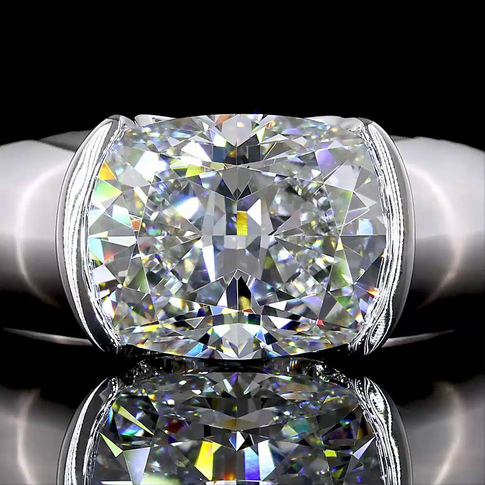 14K White Gold East-West Half Bezel Cushion Brilliant Cut Lab Diamond Solitaire Ring - 3.29 Carat Total Diamond Weight - Covaloro Fine Jewelry