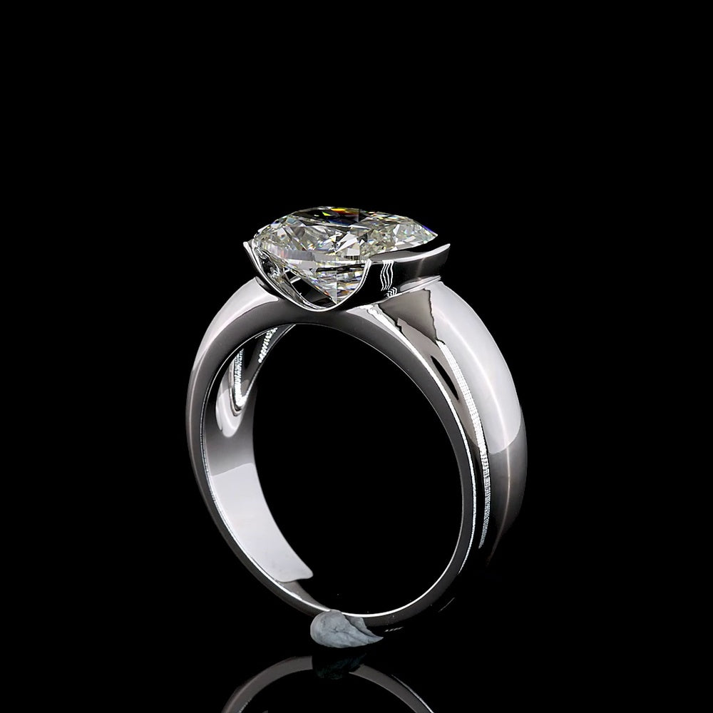 14K White Gold East-West Half Bezel Cushion Brilliant Cut Lab Diamond Solitaire Ring - 3.29 Carat Total Diamond Weight - Covaloro Fine Jewelry