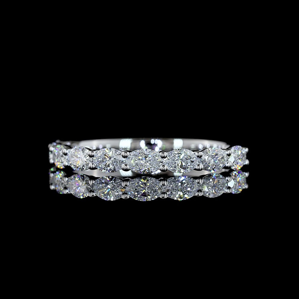 14K White Gold East-West Half Eternity Band with 9 Oval Cut Lab Diamonds - 0.84 Carat Total Weight - Covaloro Fine Jewelry