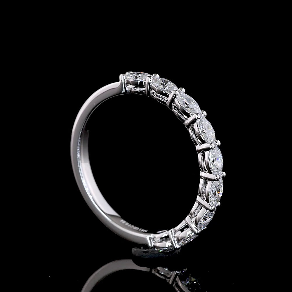 14K White Gold East-West Half Eternity Band with 9 Oval Cut Lab Diamonds - 0.84 Carat Total Weight - Covaloro Fine Jewelry
