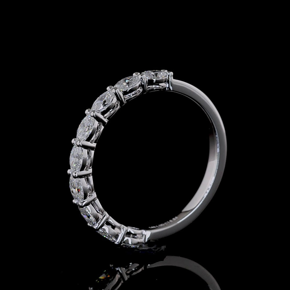 14K White Gold East-West Half Eternity Band with 9 Oval Cut Lab Diamonds - 0.84 Carat Total Weight - Covaloro Fine Jewelry