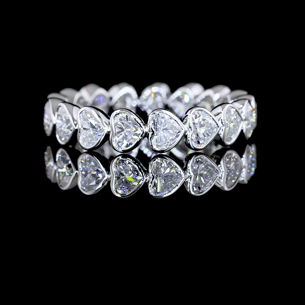 14K White Gold East-West Heart Shape Eternity Band with Bezel Set Lab Diamonds - 2.42 Carats Total Diamond Weight - Covaloro Fine Jewelry