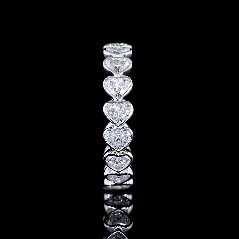 14K White Gold East-West Heart Shape Eternity Band with Bezel Set Lab Diamonds - 2.42 Carats Total Diamond Weight - Covaloro Fine Jewelry