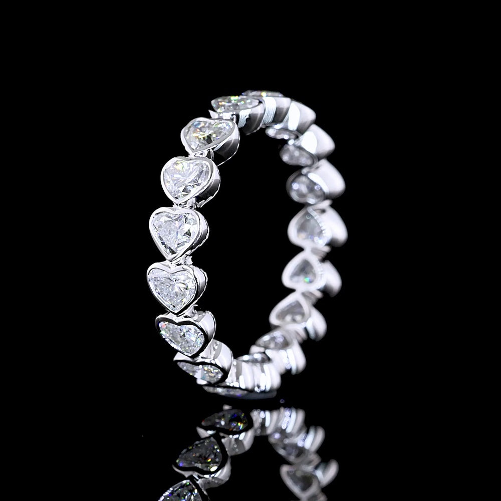 14K White Gold East-West Heart Shape Eternity Band with Bezel Set Lab Diamonds - 2.42 Carats Total Diamond Weight - Covaloro Fine Jewelry