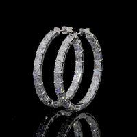14K White Gold East-West Large Hoop Earrings with Prong Set Radiant Cut Lab Diamonds - 12.29 Carat Total Weight - Covaloro Fine Jewelry