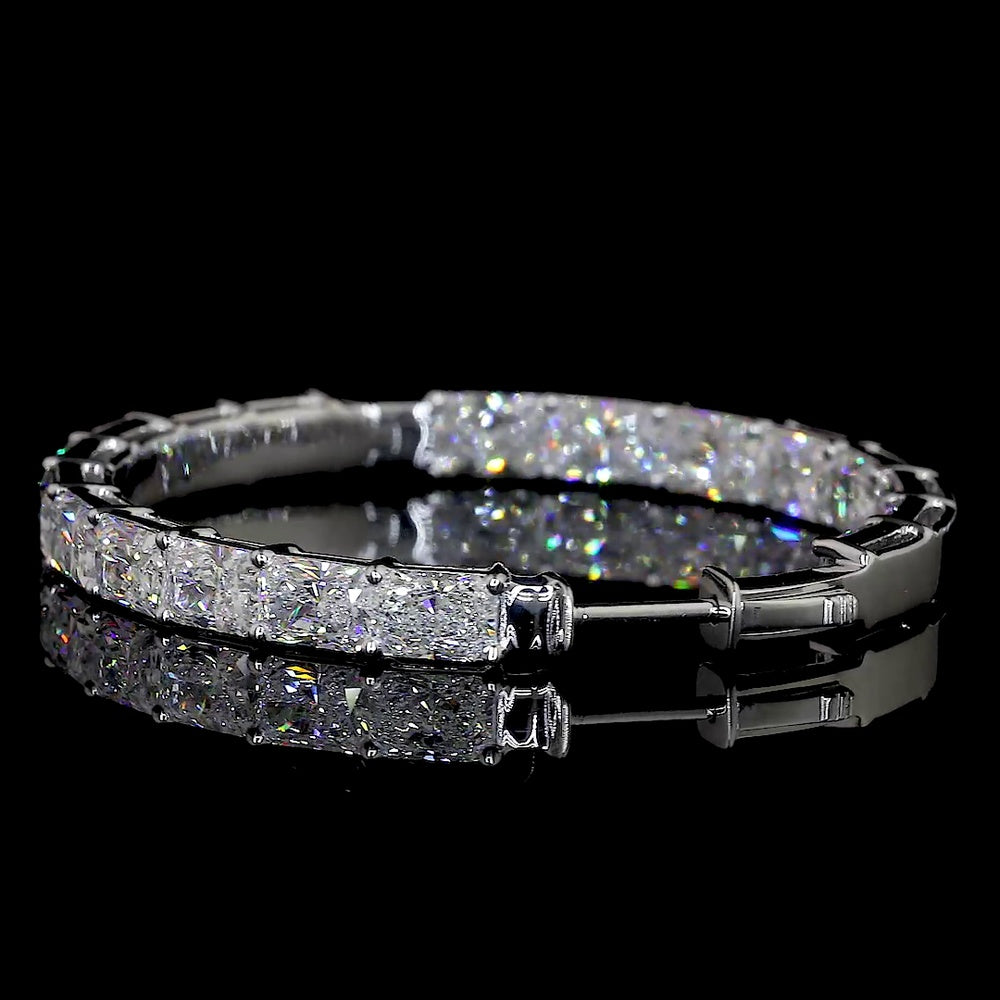 14K White Gold East-West Large Hoop Earrings with Prong Set Radiant Cut Lab Diamonds - 12.29 Carat Total Weight - Covaloro Fine Jewelry