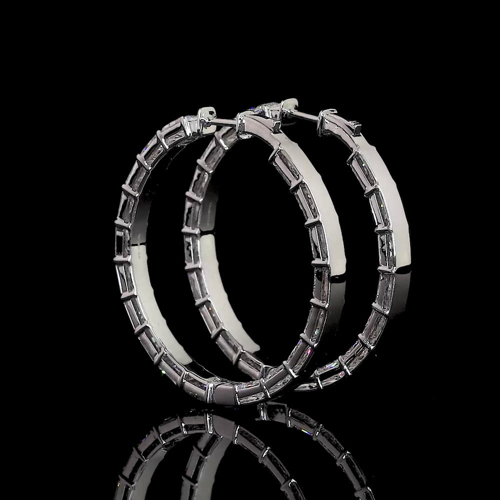 14K White Gold East-West Large Hoop Earrings with Prong Set Radiant Cut Lab Diamonds - 12.29 Carat Total Weight - Covaloro Fine Jewelry