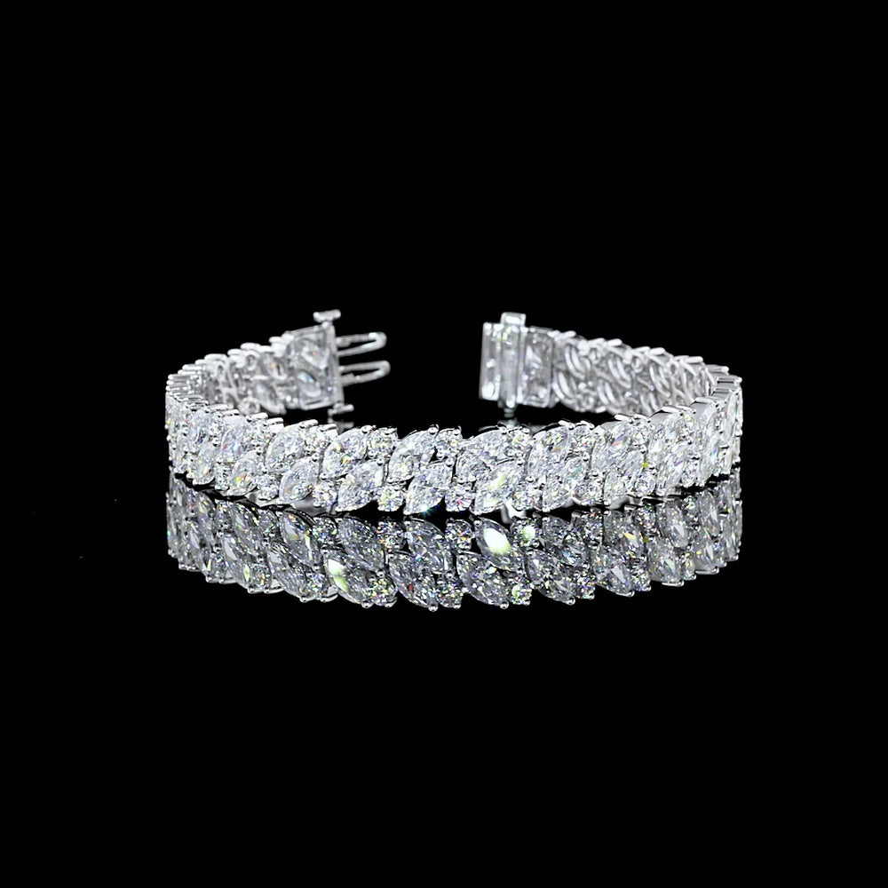 14K White Gold East-West Marquise and Round Diamond Tennis Bracelet - 19.76 Carat Total Weight Lab Grown Diamonds - Covaloro Fine Jewelry