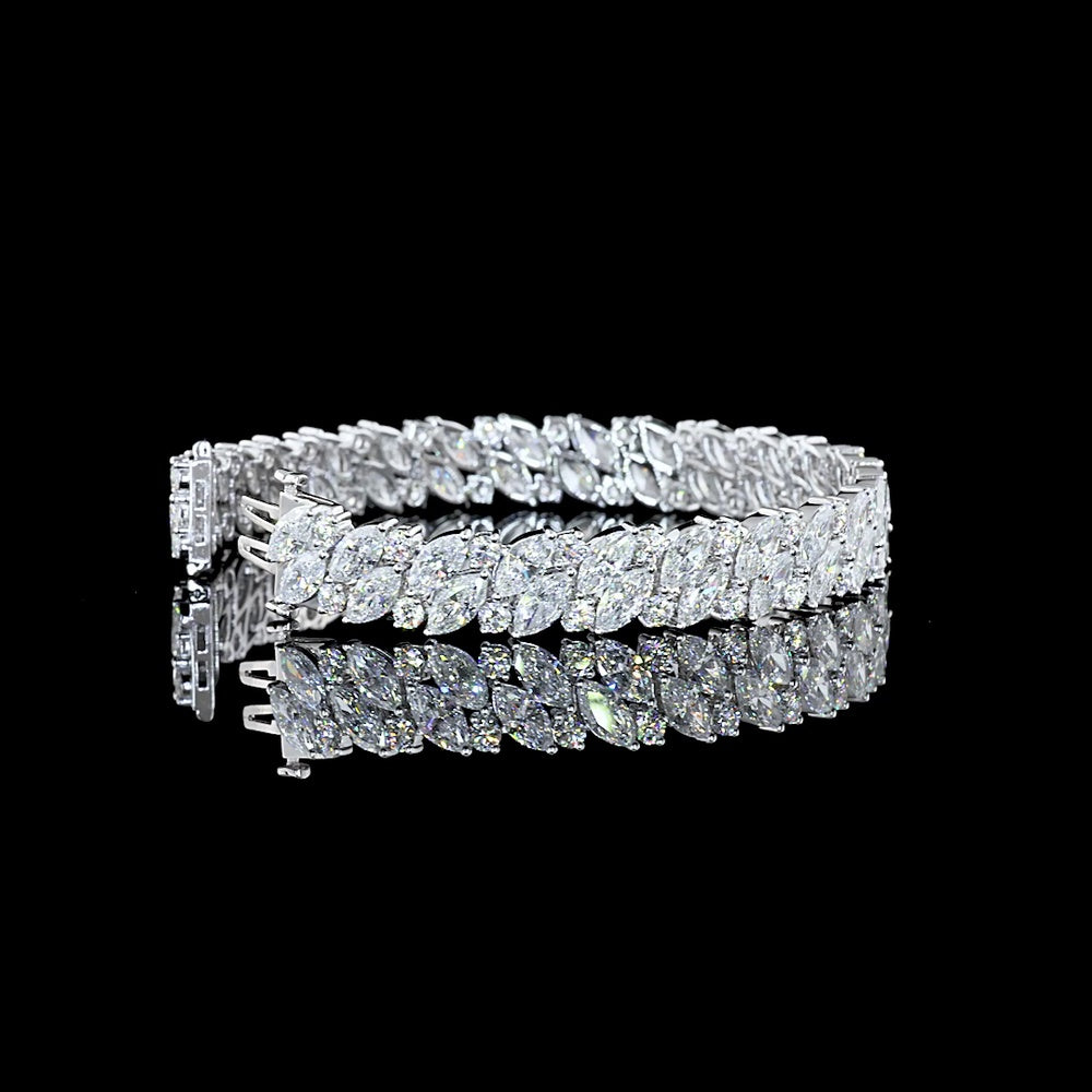 14K White Gold East-West Marquise and Round Diamond Tennis Bracelet - 19.76 Carat Total Weight Lab Grown Diamonds - Covaloro Fine Jewelry