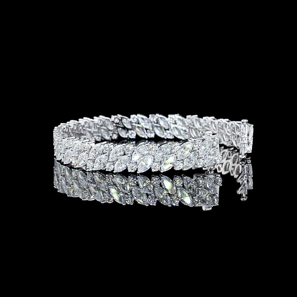 14K White Gold East-West Marquise and Round Diamond Tennis Bracelet - 19.76 Carat Total Weight Lab Grown Diamonds - Covaloro Fine Jewelry