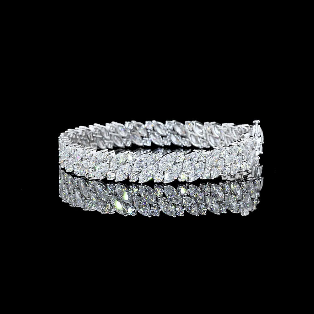 14K White Gold East-West Marquise and Round Diamond Tennis Bracelet - 19.76 Carat Total Weight Lab Grown Diamonds - Covaloro Fine Jewelry