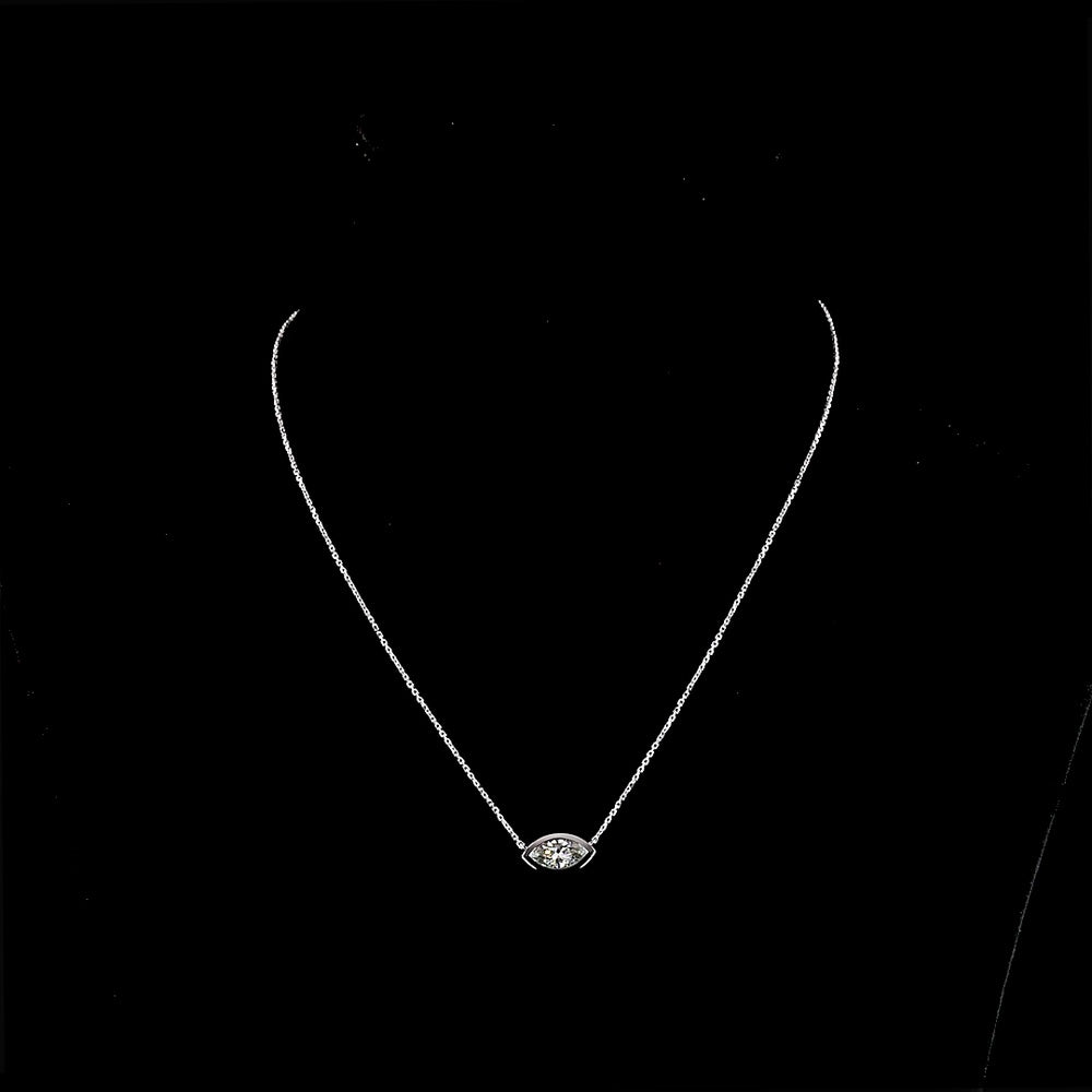 14K White Gold East-West Marquise Cut Lab Diamond Solitaire Pendant - 1.00 Carat, Bezel Set, IGI Certified (E-F Color, VS1 Clarity) - Covaloro Fine Jewelry