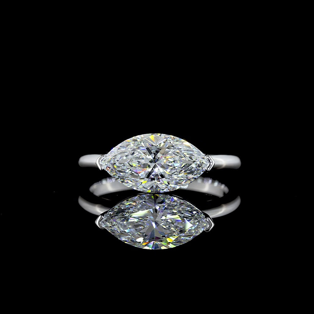 14K White Gold East-West Marquise Cut Lab Diamond Solitaire Ring - 2.05 Carat, E VVS1 IGI Certified - Covaloro Fine Jewelry