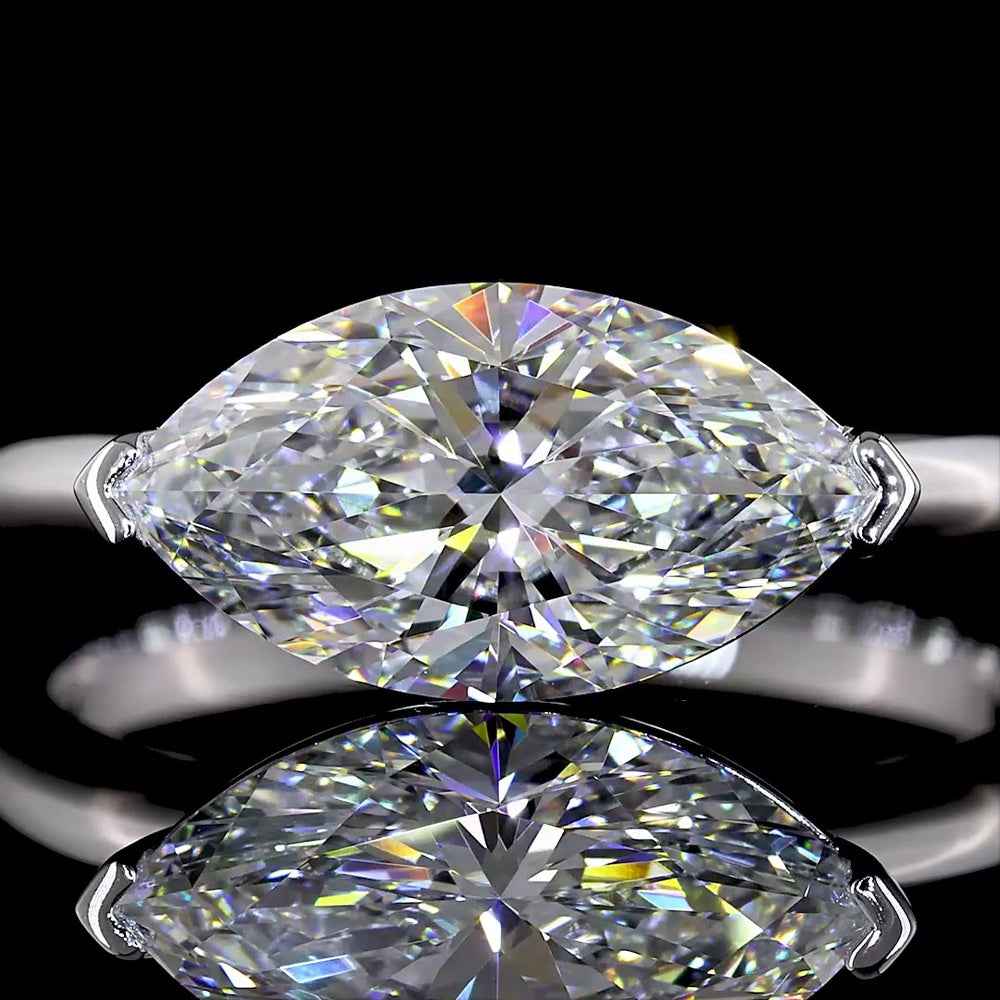 14K White Gold East-West Marquise Cut Lab Diamond Solitaire Ring - 2.05 Carat, E VVS1 IGI Certified - Covaloro Fine Jewelry