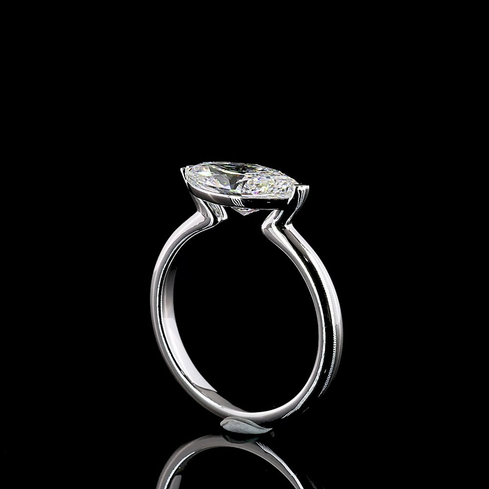 14K White Gold East-West Marquise Cut Lab Diamond Solitaire Ring - 2.05 Carat, E VVS1 IGI Certified - Covaloro Fine Jewelry