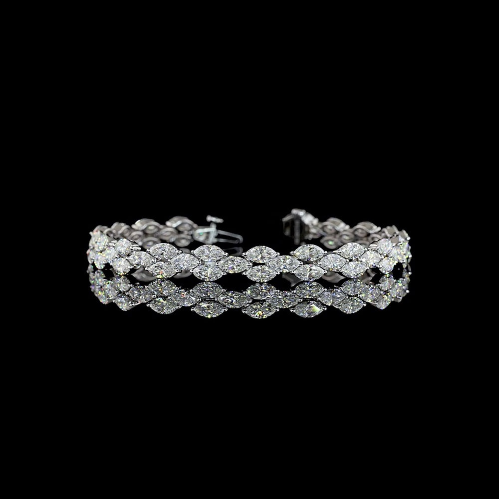 14K White Gold East-West Marquise Cut Tennis Bracelet with 11.45 Carats Lab-Grown Diamonds (E-F Color, VS2 Clarity) - Covaloro Fine Jewelry