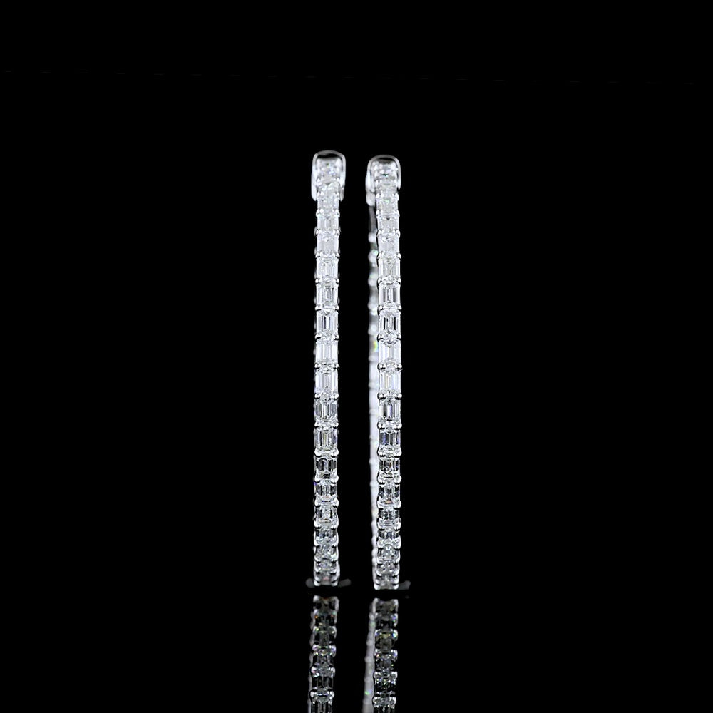 14K White Gold East-West Medium Hoop Earrings with Emerald Cut Lab Diamonds - 3.31 Carat Total Weight - Covaloro Fine Jewelry