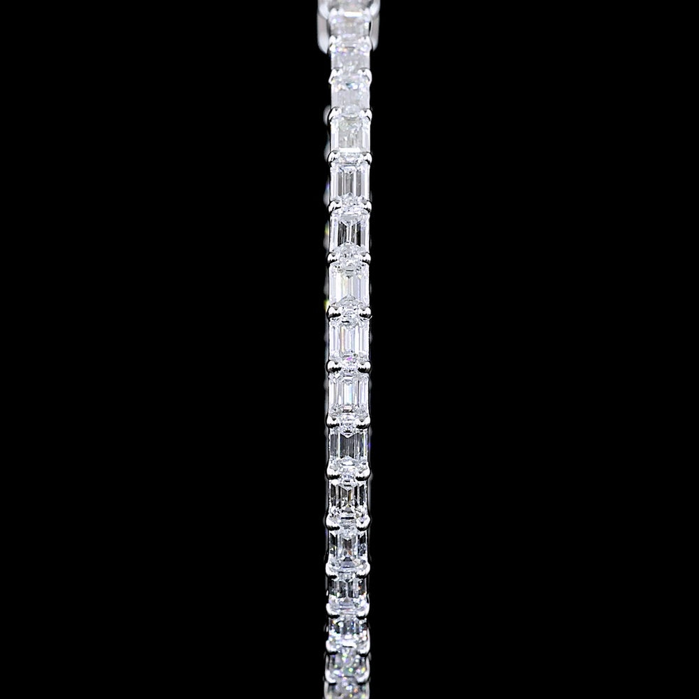 14K White Gold East-West Medium Hoop Earrings with Emerald Cut Lab Diamonds - 3.31 Carat Total Weight - Covaloro Fine Jewelry