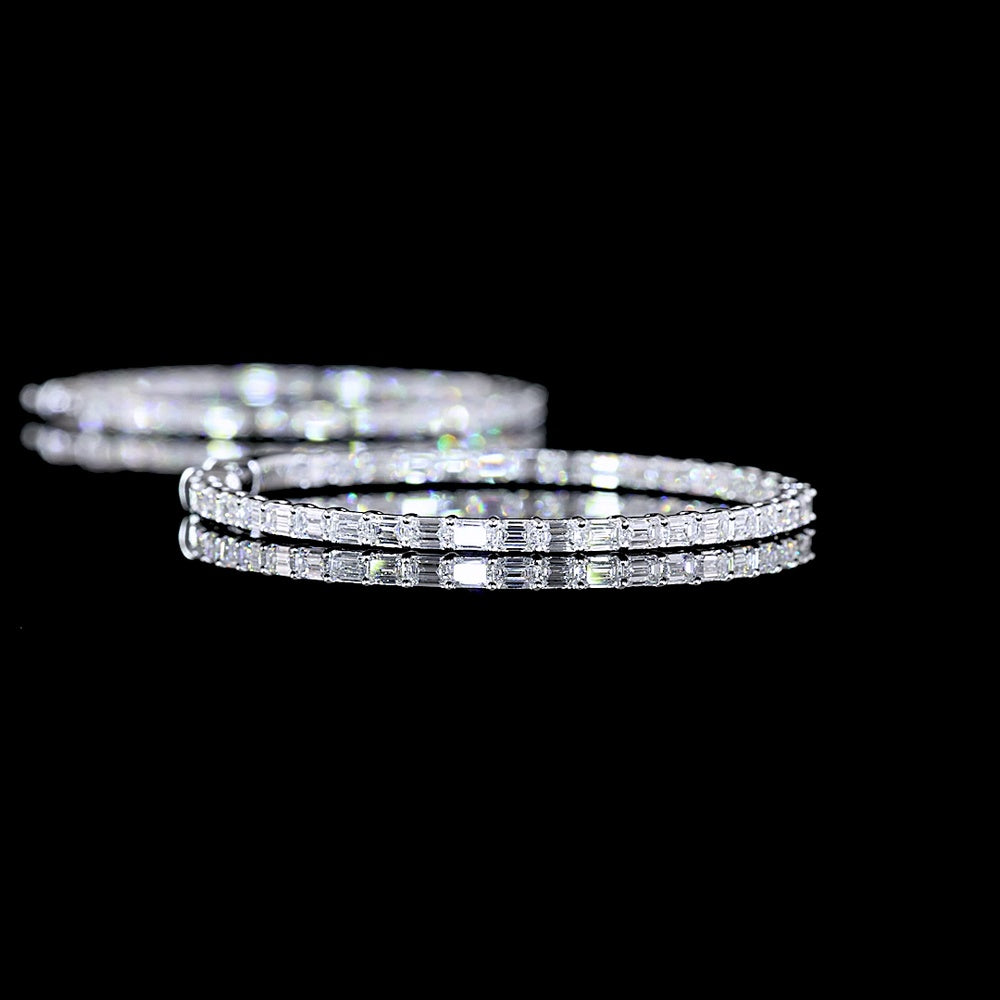 14K White Gold East-West Medium Hoop Earrings with Emerald Cut Lab Diamonds - 3.31 Carat Total Weight - Covaloro Fine Jewelry