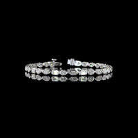 14K White Gold East-West Mixed Shape Tennis Bracelet with Bezel Set Emerald, Marquise, and Oval Lab Diamonds - 5.22 Carats Total Diamond Weight - Covaloro Fine Jewelry