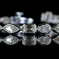 14K White Gold East-West Mixed Shape Tennis Bracelet with Bezel Set Emerald, Marquise, and Oval Lab Diamonds - 5.22 Carats Total Diamond Weight - Covaloro Fine Jewelry