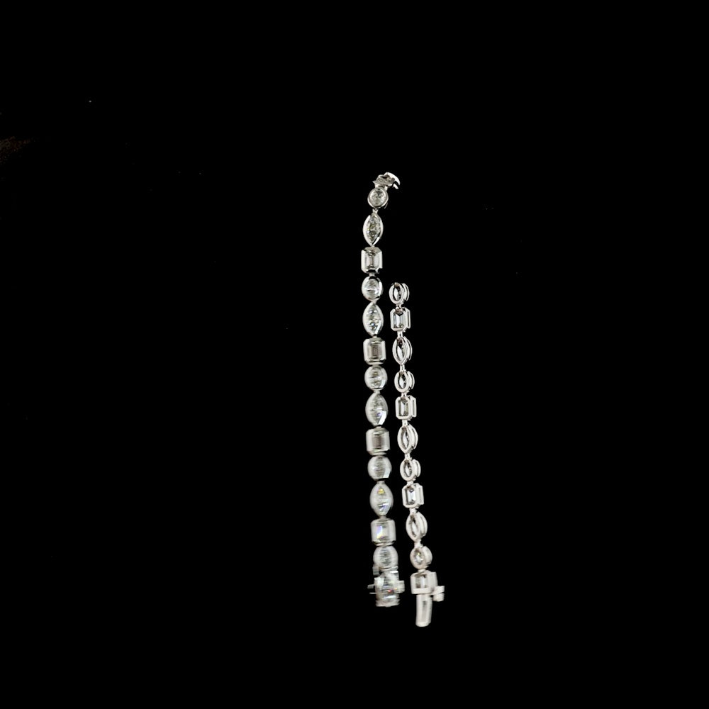 14K White Gold East-West Mixed Shape Tennis Bracelet with Bezel Set Emerald, Marquise, and Oval Lab Diamonds - 5.22 Carats Total Diamond Weight - Covaloro Fine Jewelry