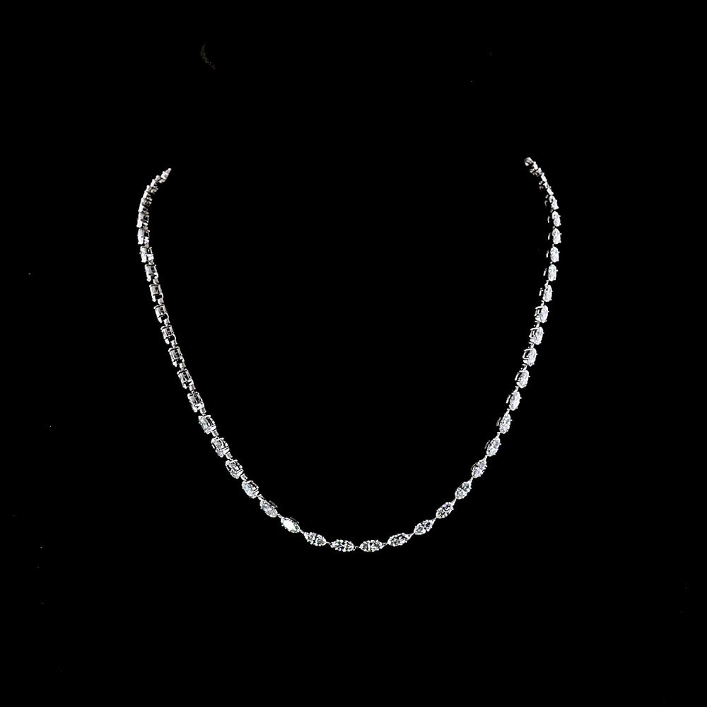 14K White Gold East-West Moval Cut Lab Diamond Station Necklace - 10.29 Carat Total Weight, 59 Moval Stones with 2 Brilliant Accents - Covaloro Fine Jewelry