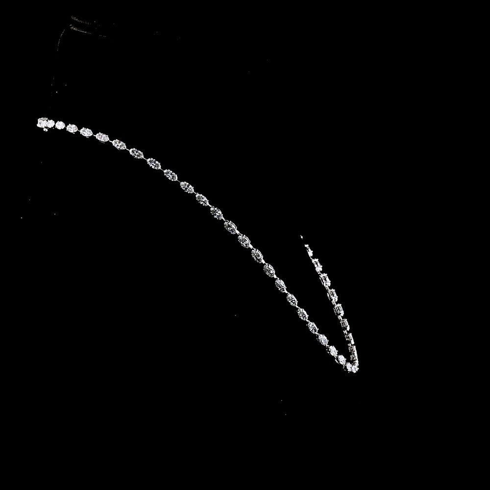 14K White Gold East-West Moval Cut Lab Diamond Station Necklace - 10.29 Carat Total Weight, 59 Moval Stones with 2 Brilliant Accents - Covaloro Fine Jewelry
