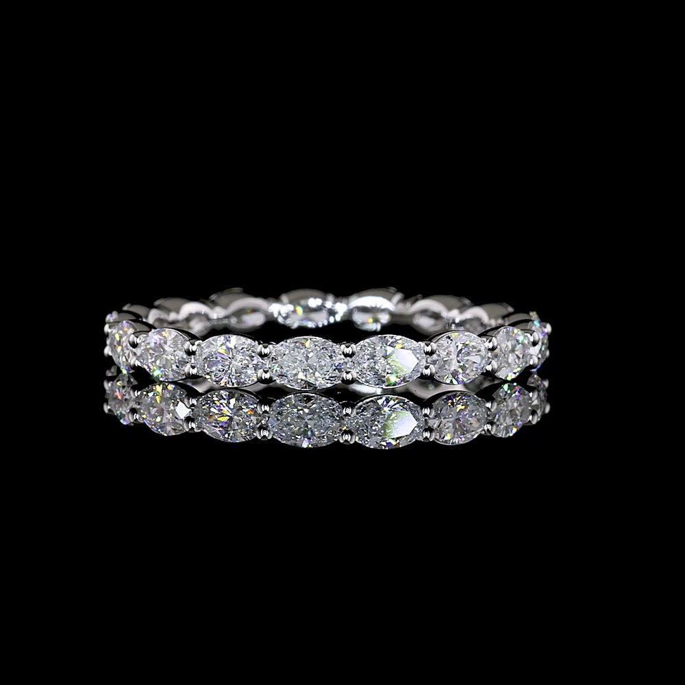 14K White Gold East-West Oval Cut Lab Diamond Eternity Band - 1.38 Carat Total Weight, 17 Stones, E-F VS1 - Covaloro Fine Jewelry
