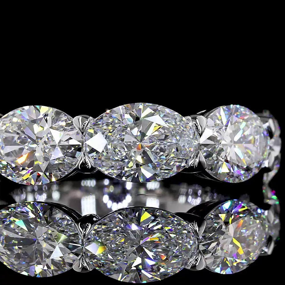 14K White Gold East-West Oval Cut Lab Diamond Five Stone Eternity Band - 5.07 Carat Total Diamond Weight - Covaloro Fine Jewelry