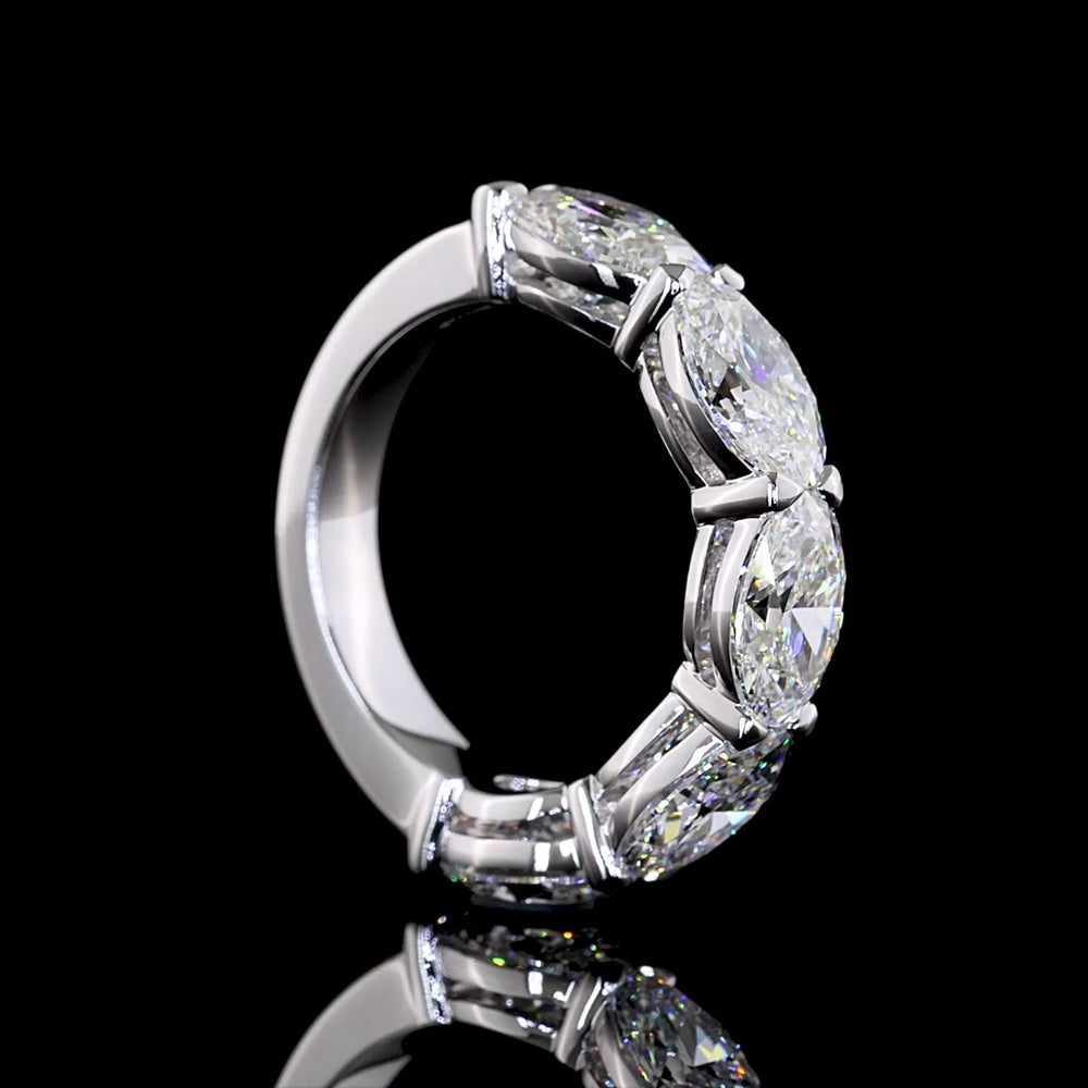 14K White Gold East-West Oval Cut Lab Diamond Five Stone Eternity Band - 5.07 Carat Total Diamond Weight - Covaloro Fine Jewelry