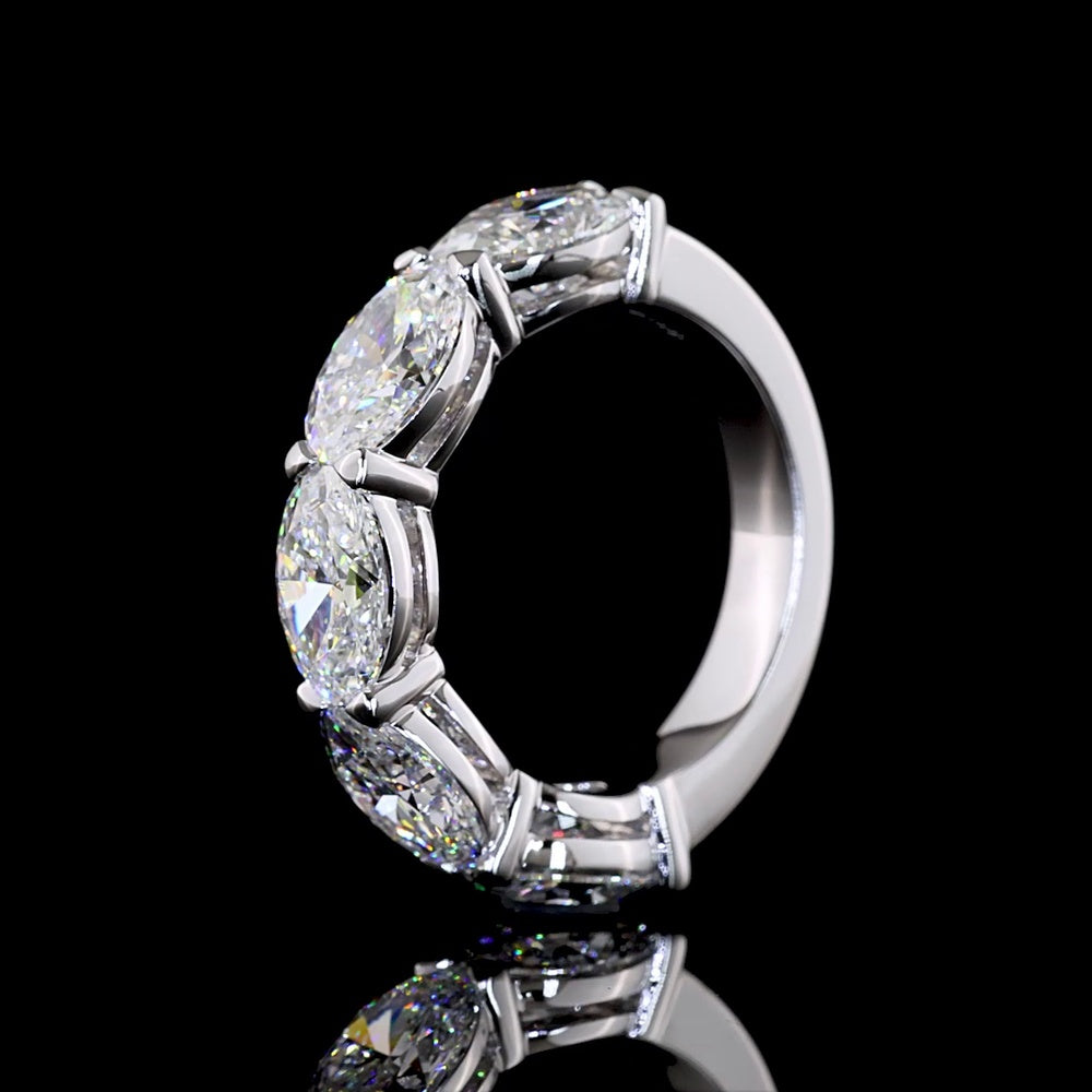 14K White Gold East-West Oval Cut Lab Diamond Five Stone Eternity Band - 5.07 Carat Total Diamond Weight - Covaloro Fine Jewelry