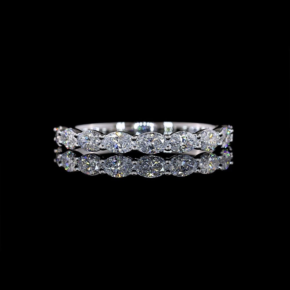 14K White Gold East-West Oval Cut Lab Diamond Half Eternity Band - 0.72 Carat Total Weight, E-F Color VS1 Clarity - Covaloro Fine Jewelry