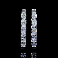 14K White Gold East-West Oval Cut Lab Diamond Hoop Earrings - 2.01 Carat Total Weight, E-F VS Clarity - Covaloro Fine Jewelry