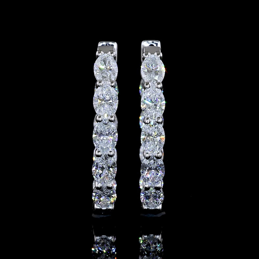 14K White Gold East-West Oval Cut Lab Diamond Hoop Earrings - 2.01 Carat Total Weight, E-F VS Clarity - Covaloro Fine Jewelry
